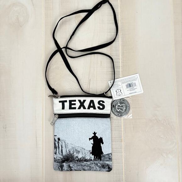 Robin Ruth Texas Crossbody Bag Black & White Cowboy Horse Graphic Travel Purse - Picture 3 of 8
